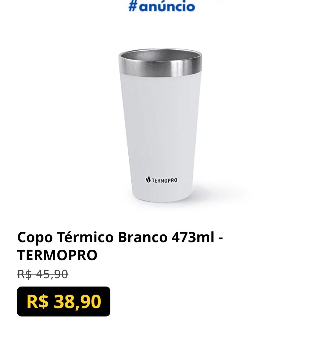 Copo Térmico Branco 473ml - TERMOPRO