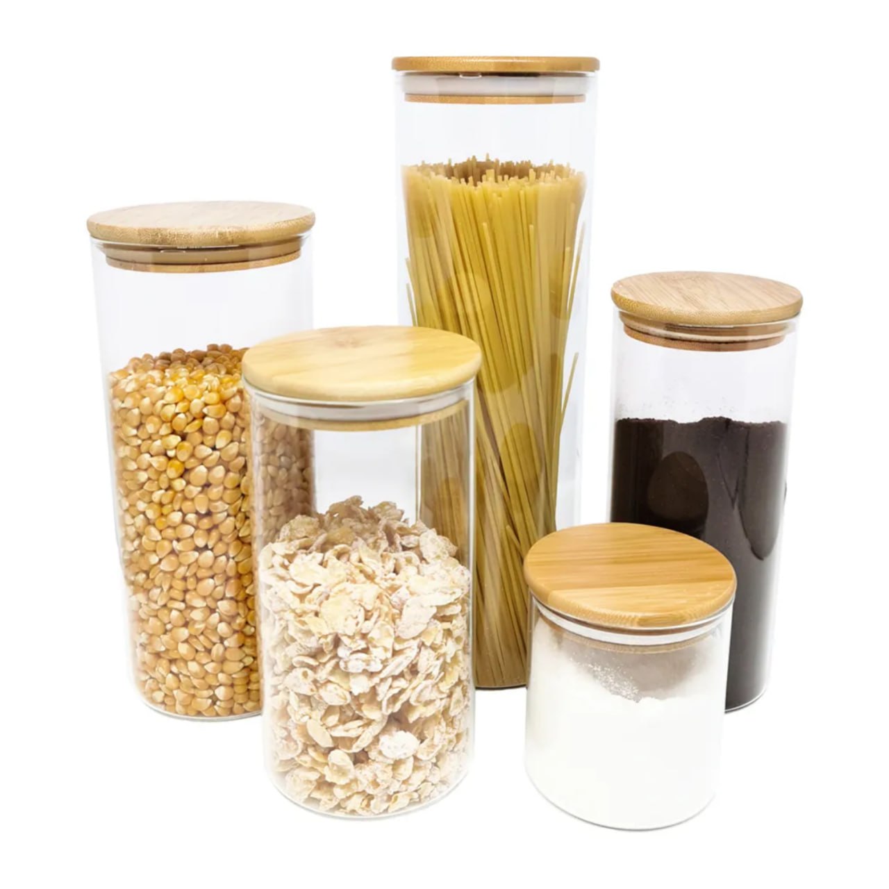 Potes De Vidro Pra Mantimentos Com Tampa Bambu Oikos Coz01557 5 Pçs Cor Marrom-claro