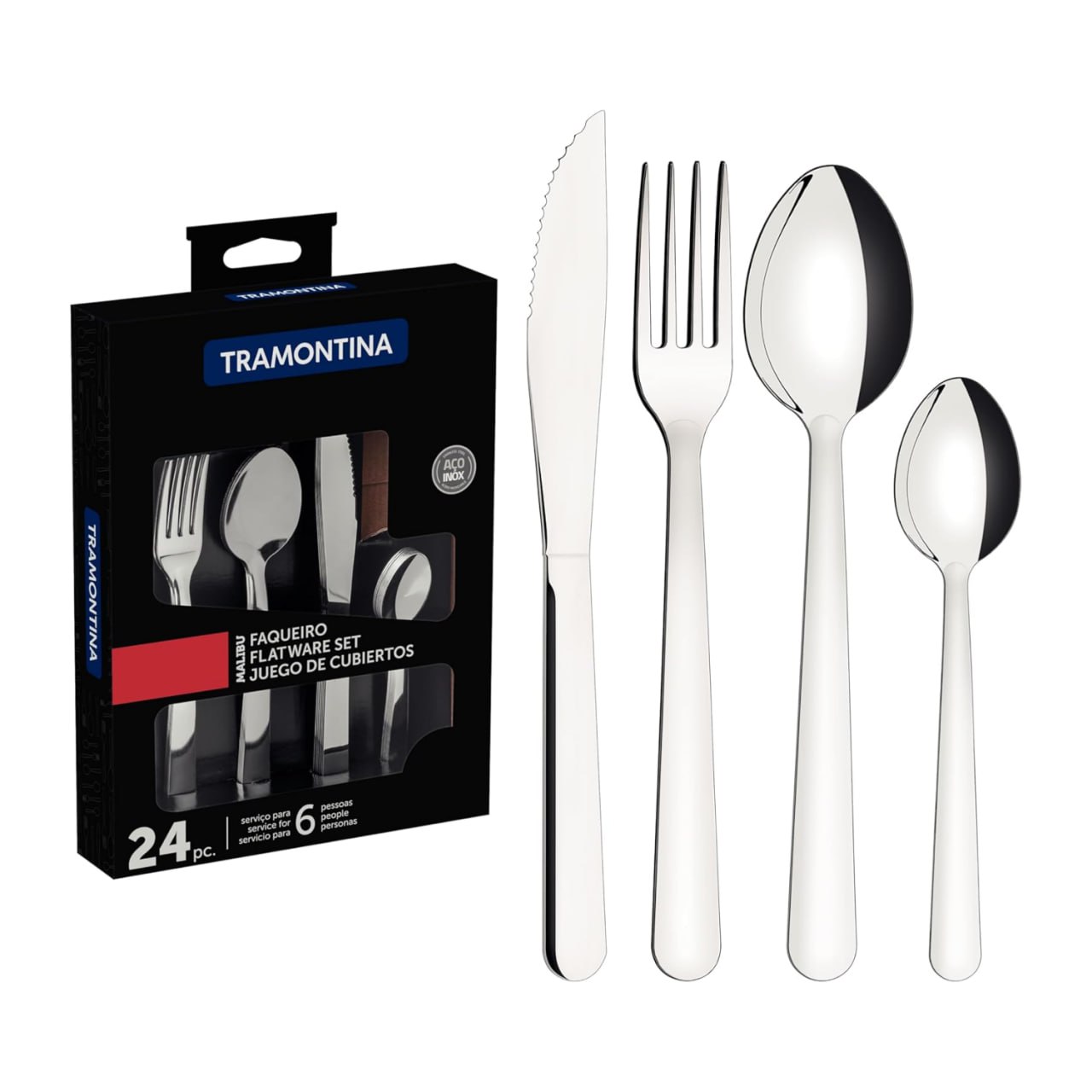 Faqueiro Tramontina Malibu em Aço Inox 24 Peças