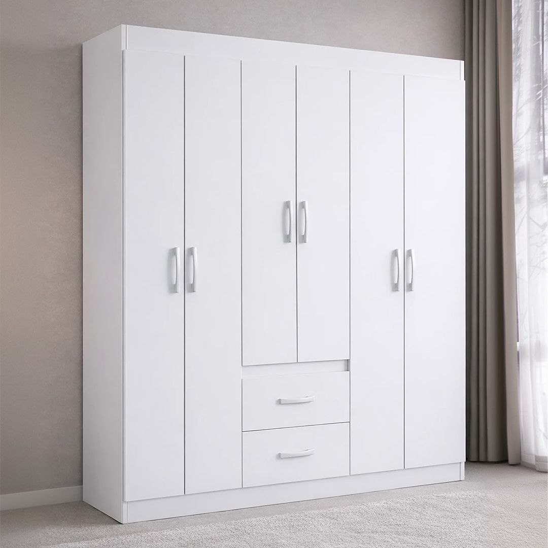 Guarda Roupa Solteiro 6 Portas 2 Gavetas Sidney Doripel Cor Branco