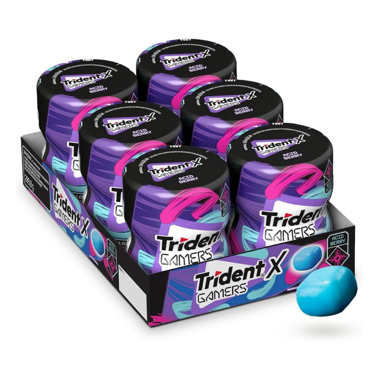 Chiclete Trident X Gamers Acid Berry - Caixa Com 6 Unid De 48,3g