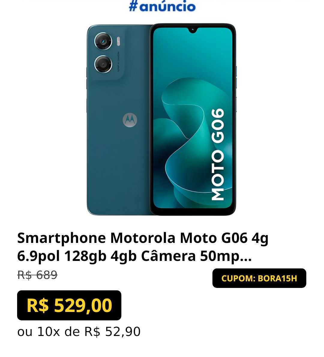 Smartphone Motorola Moto G06 4g 6.9pol 128gb 4gb Câmera 50mp Azul