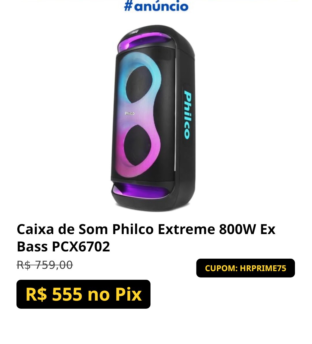 Caixa de Som Philco Extreme 800W Ex Bass PCX6702