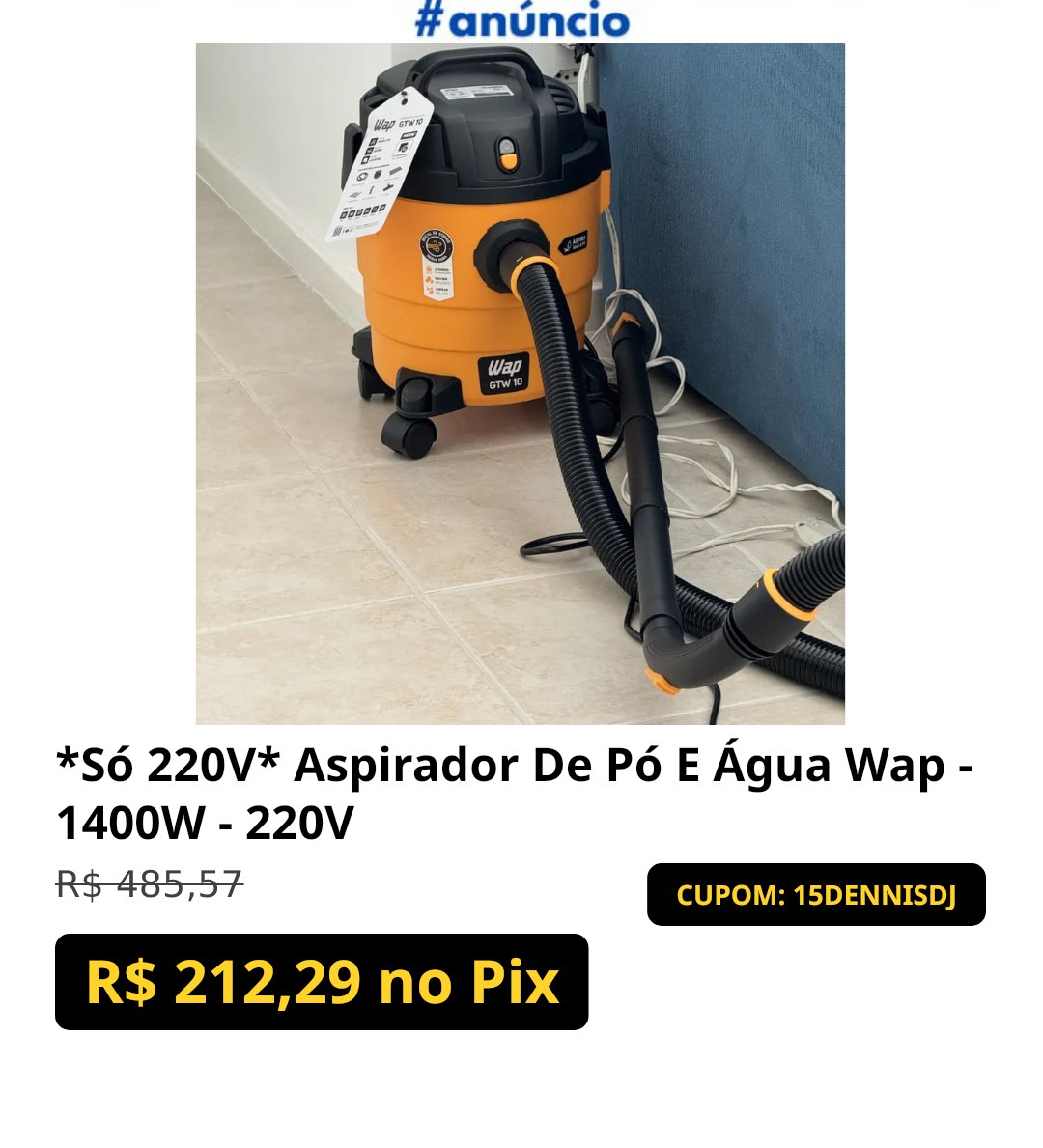 Aspirador De Pó E Água Wap - 1400W - 220V