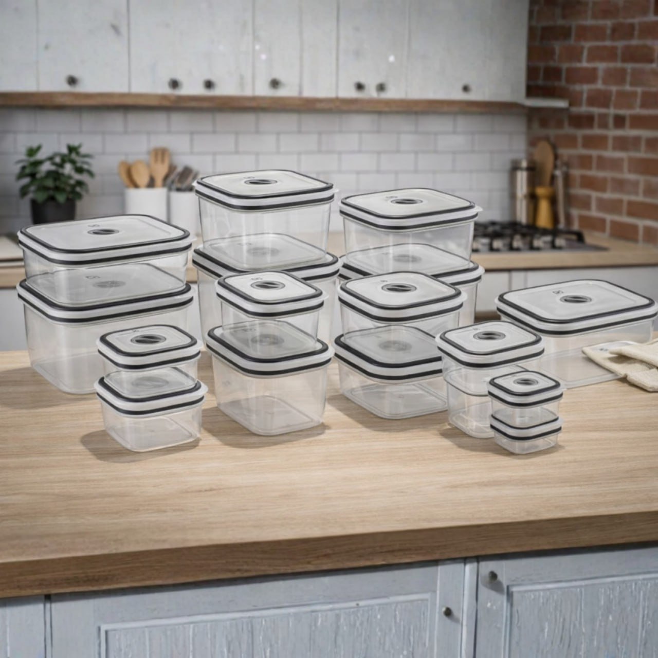 Kit 16 Potes Herméticos de Plástico Retangular