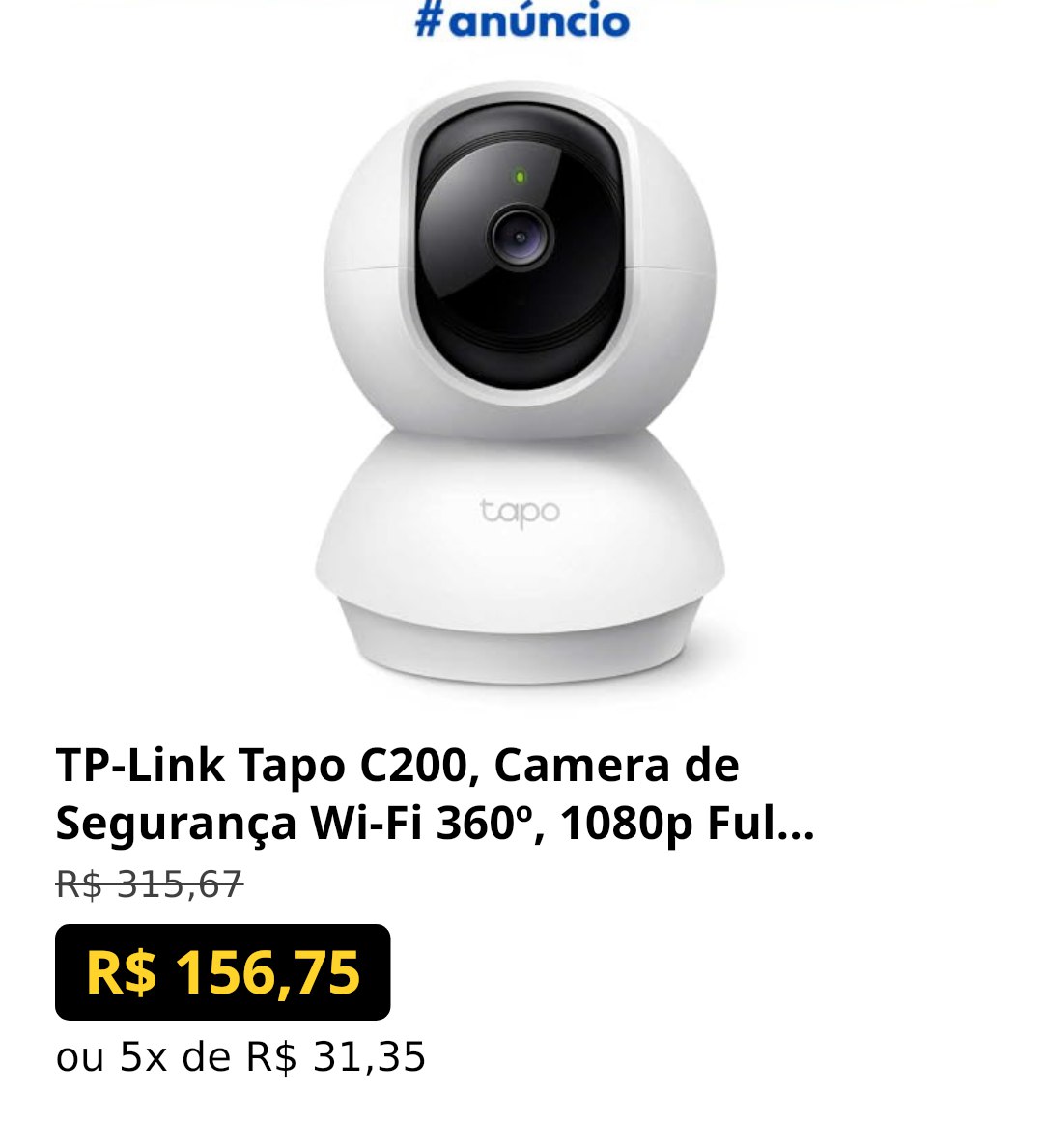 TP-Link Tapo C200, Camera de Segurança Wi-Fi 360º, 1080p Full HD