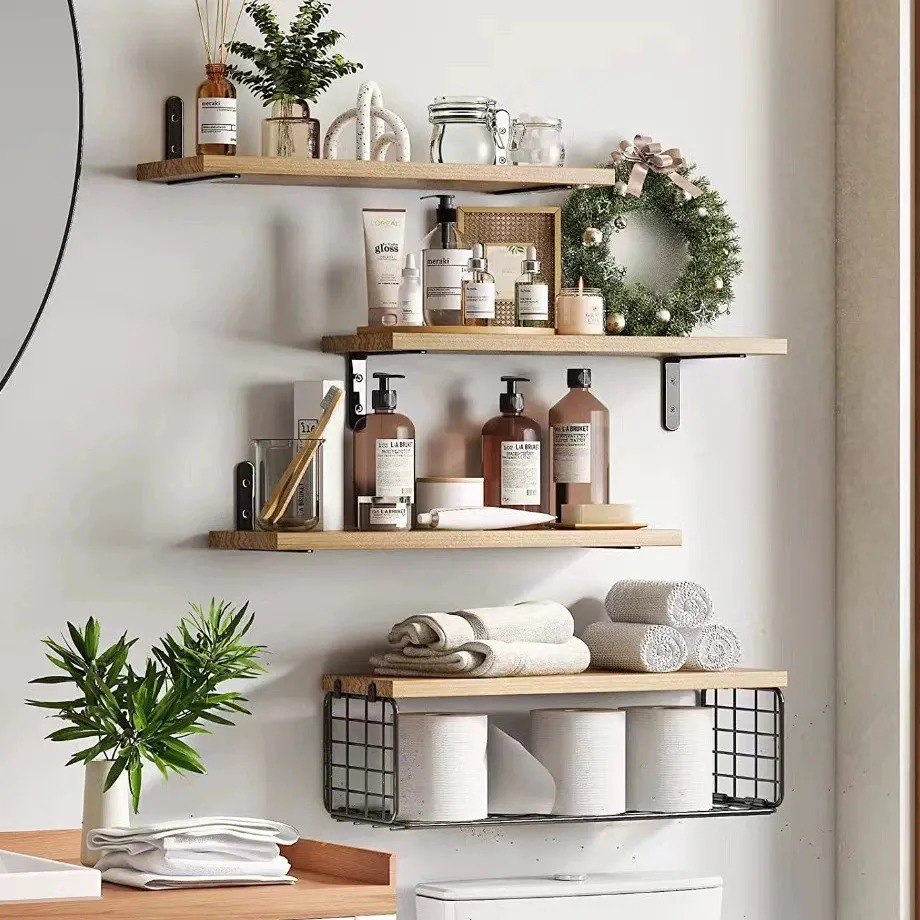 Prateleiras Flutuantes Mdf Multiuso Com Cesta