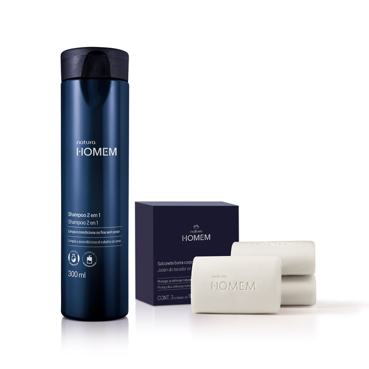 Kit Shampoo 2 em 1 e Sabonete Corpo e Barba Natura Homem