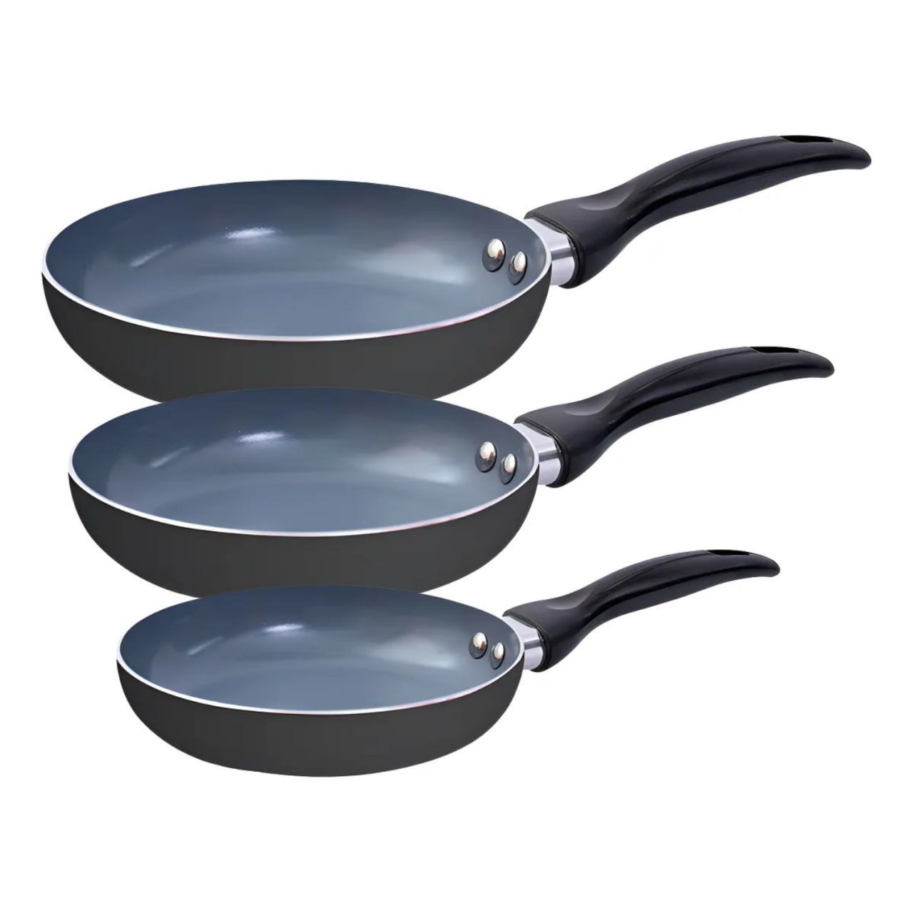 Frigideira 3 Pçs Antiaderente Cerâmica Alumínio Oikos Cor Preto