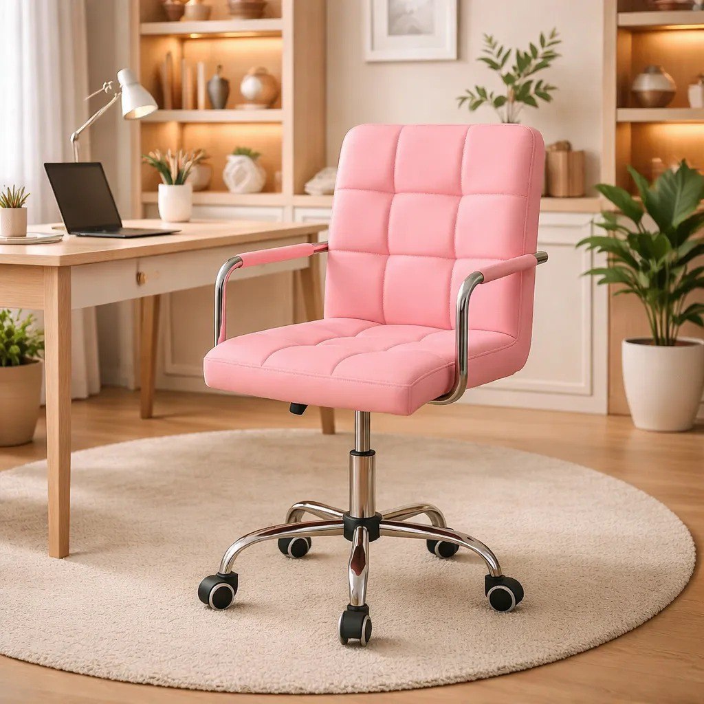 Cadeira De Escritório Secretária Giratória Fitz Branca Rosa Algodão