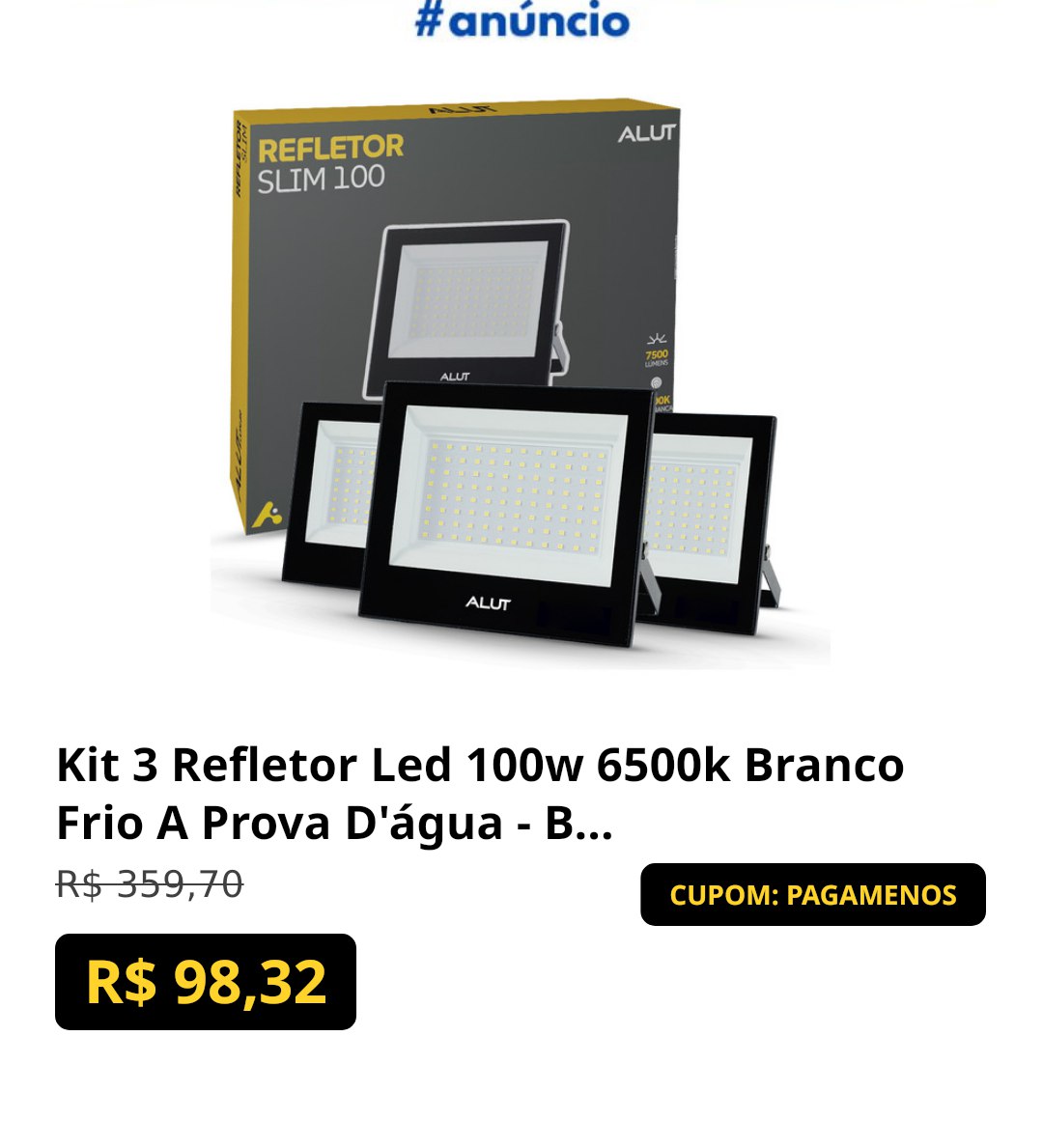 Kit 3 Refletor Led 100w 6500k Branco Frio A Prova D'água - Bivolt