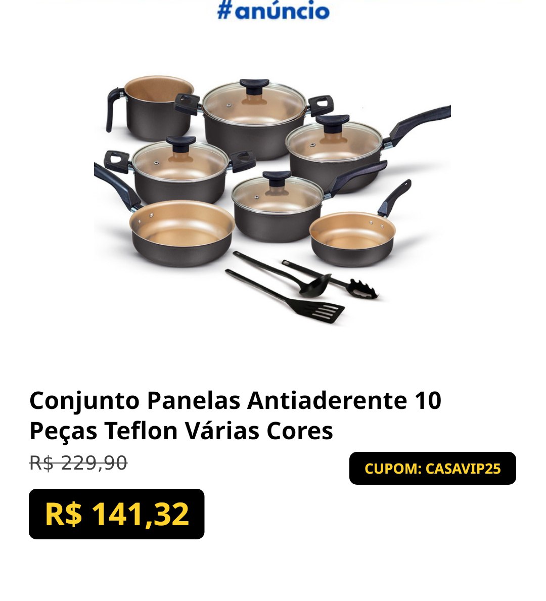 Conjunto Panelas Antiaderente 10 Peças Teflon Várias Cores