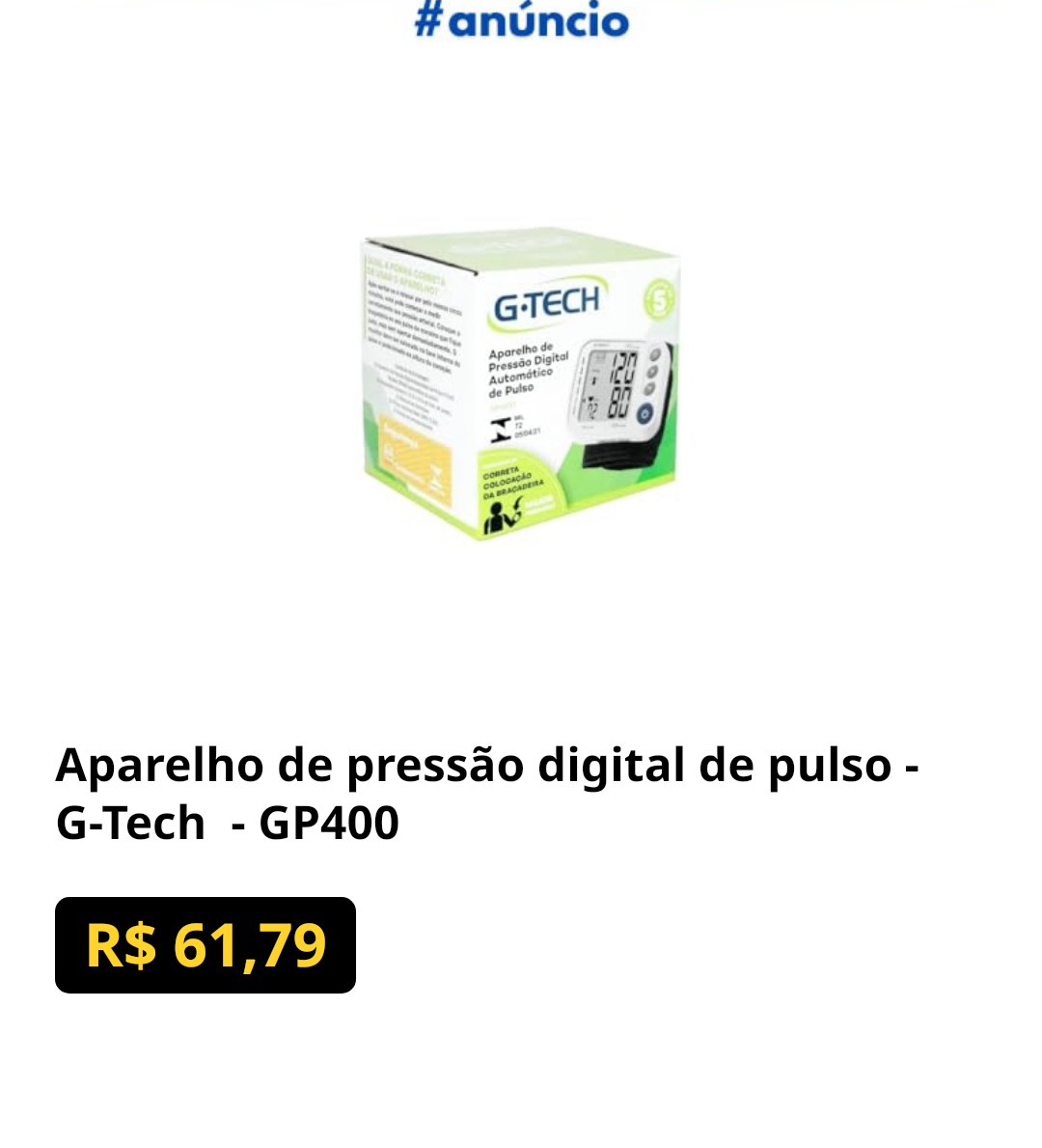 Aparelho de pressão digital de pulso - G-Tech - GP400