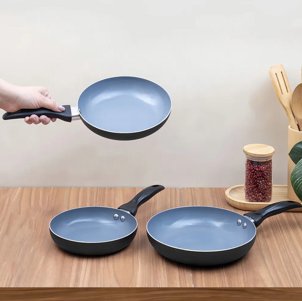 Frigideira 3 Pçs Antiaderente Cerâmica Alumínio Oikos Cor Preto