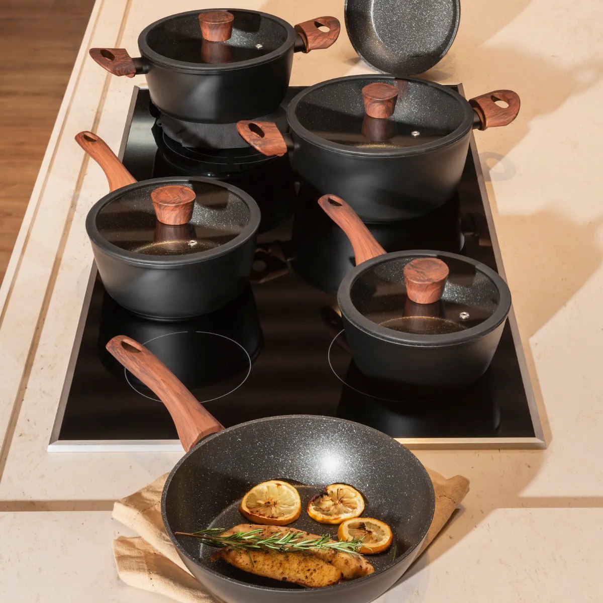 Jogo Panelas Brinox Ceramic Life 6 Peças Sirius Inducao Preto