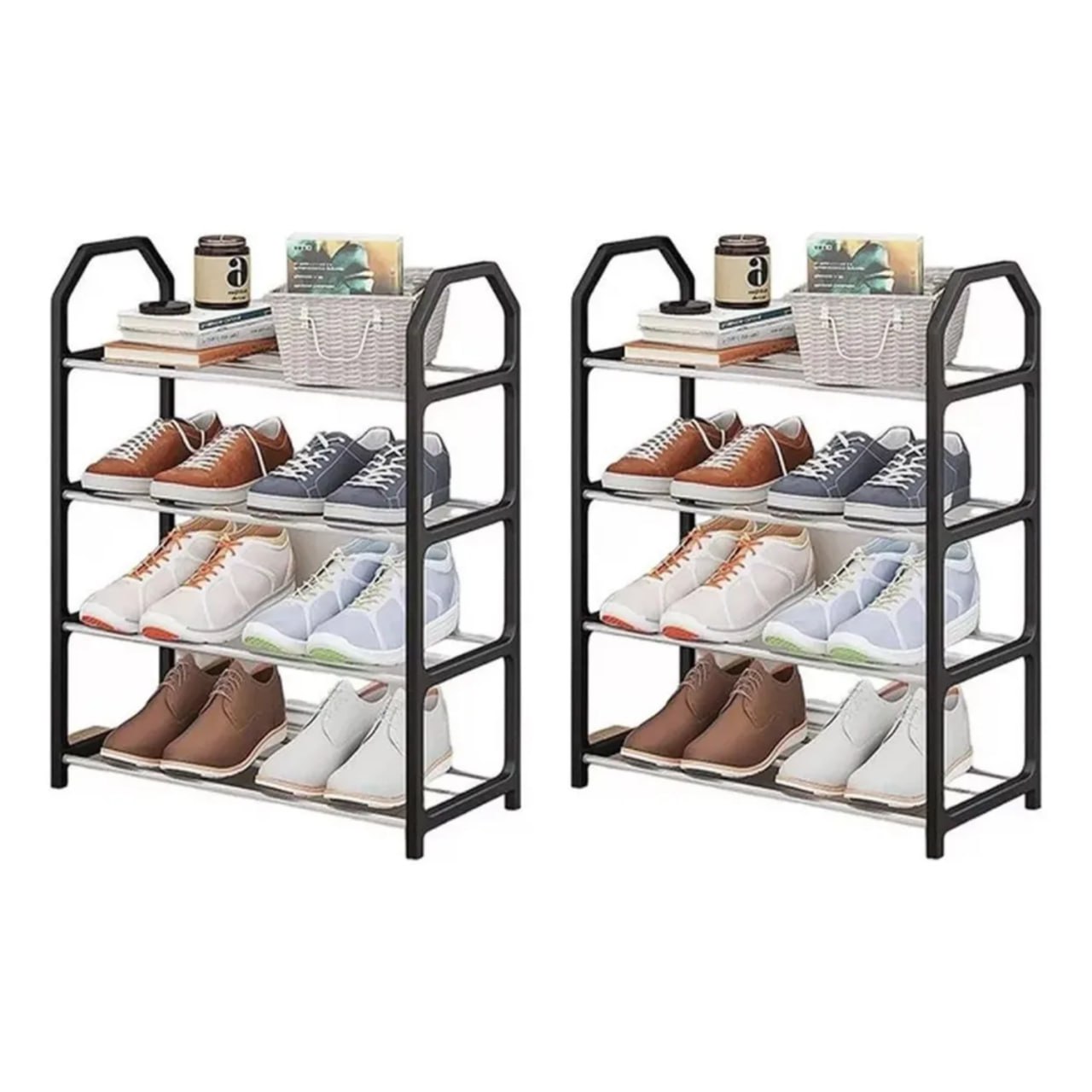 Kit2sapateiras 8 Pares Sapatos Pequena Para Entrada Da Porta Preto