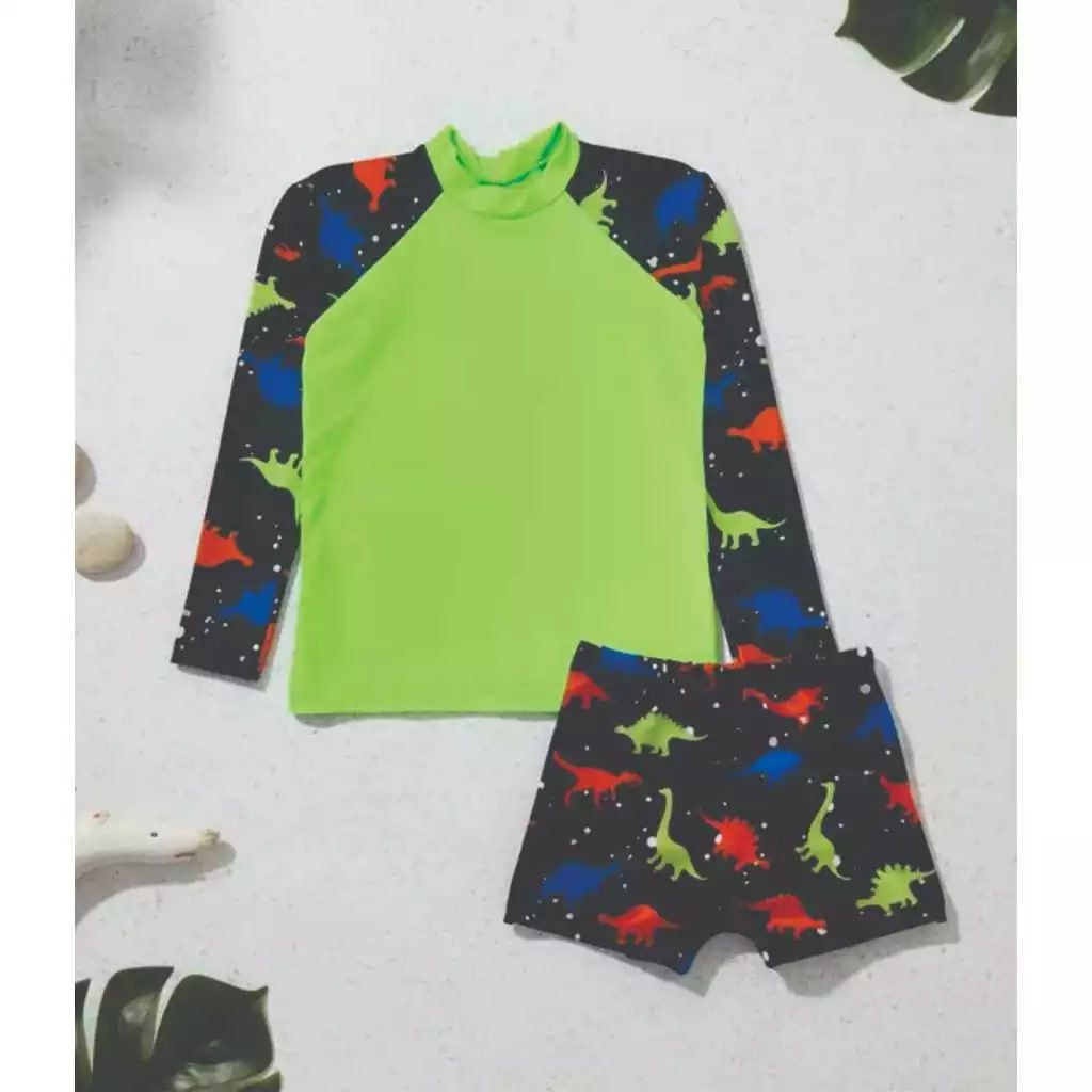 Conjunto Infantil Juvenil Moda Praia Menino Camisa Manga Longa e Sunga com Proteção UV50+