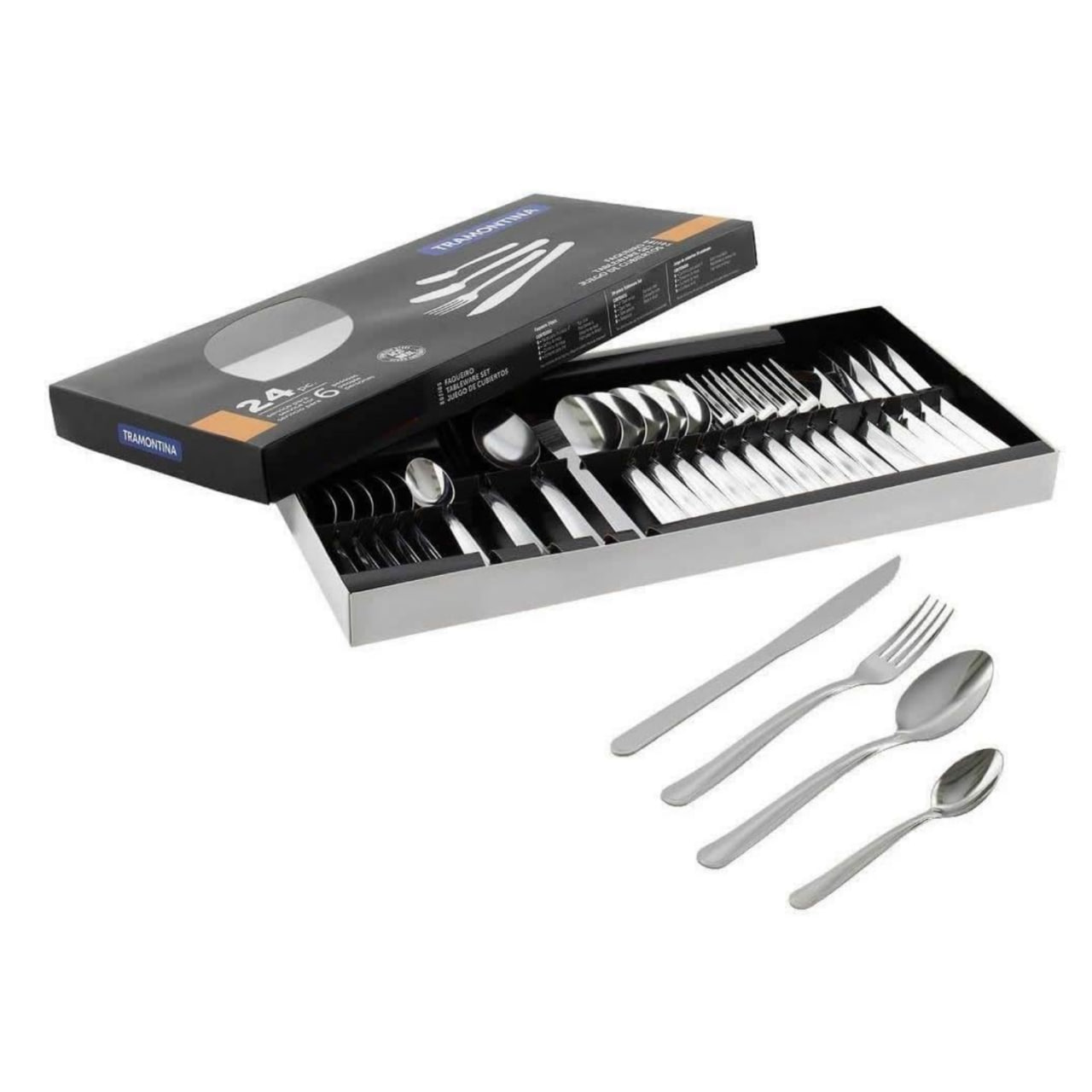 Faqueiro Tramontina Búzios cem Aço Inox com Detalhe 24 Peças