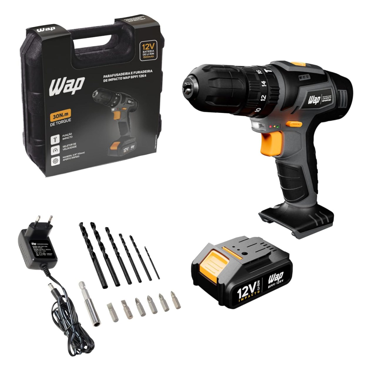 Parafusadeira e Furadeira com Impacto à Bateria 12V BPFI-12K4