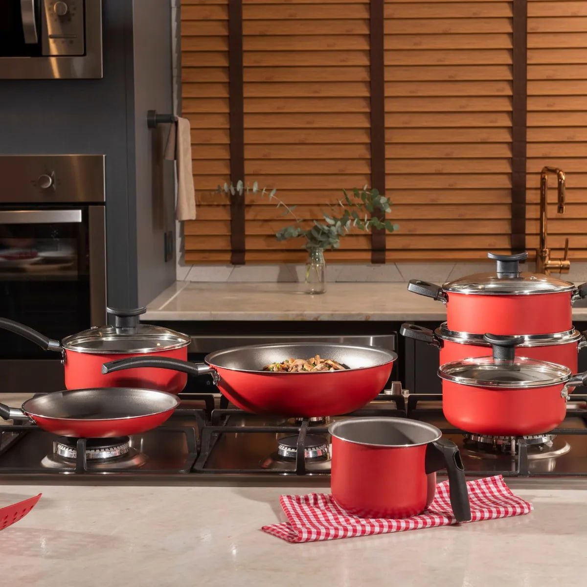 Jogo De Panelas Pro Flon 10 Peças Ruby Vermelho Brinox