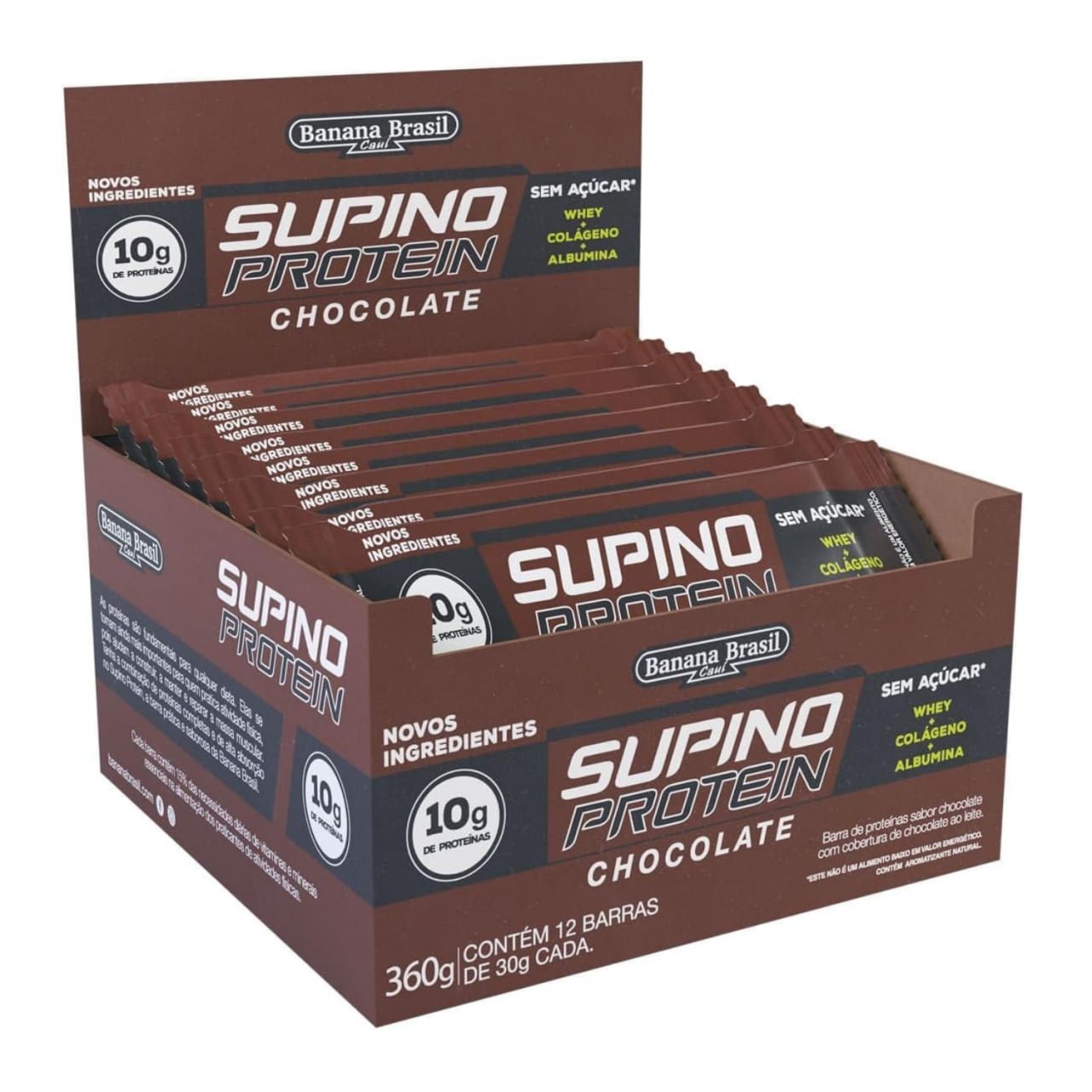 Banana Brasil Display Barra De Proteína Supino Protein Chocolate - 12 Unidades De 30G
