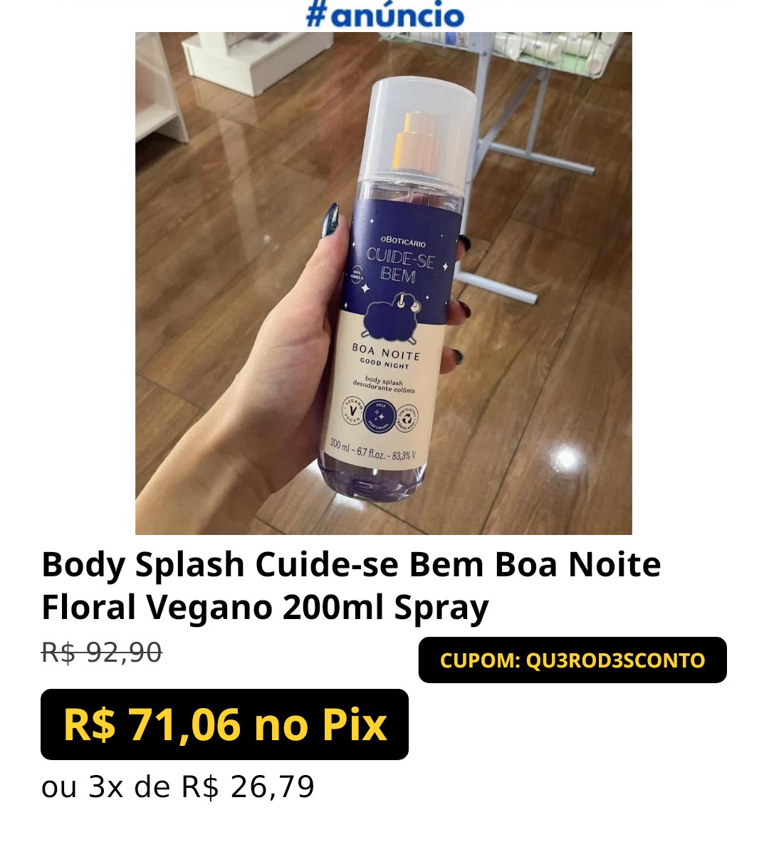 Body Splash Cuide-se Bem Boa Noite Floral Vegano 200ml Spray