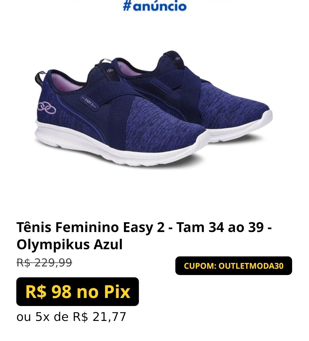 Tênis Feminino Easy 2 - Tam 34 ao 39 - Olympikus Azul