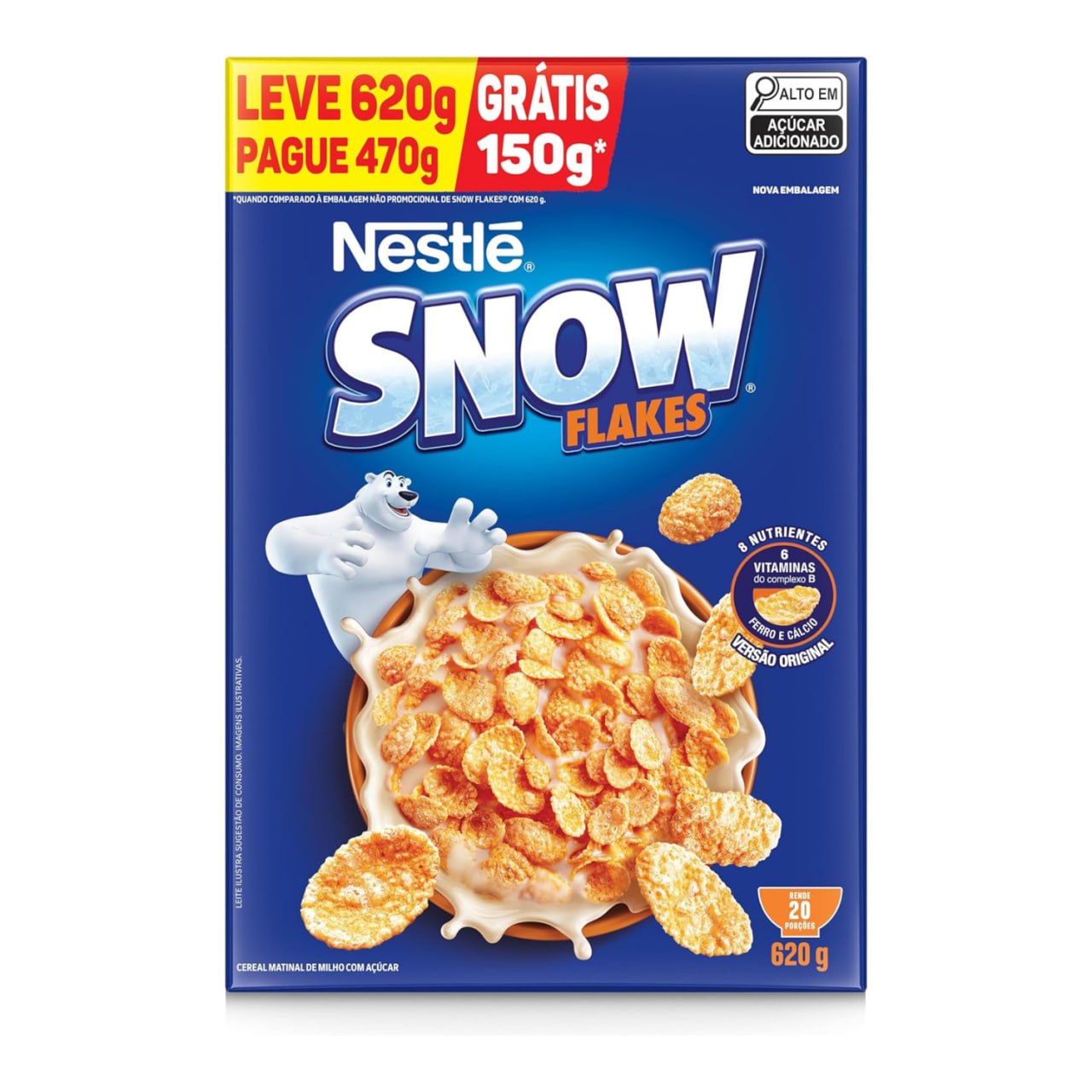 Snow Flakes Cereal Matinal Tradicional Leve 620G Embalagem Econômica