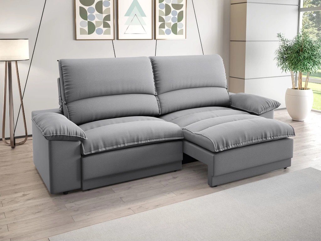 Sofá Plaza 2,00m com Molas no Assento Retrátil e Reclinável Velosuede