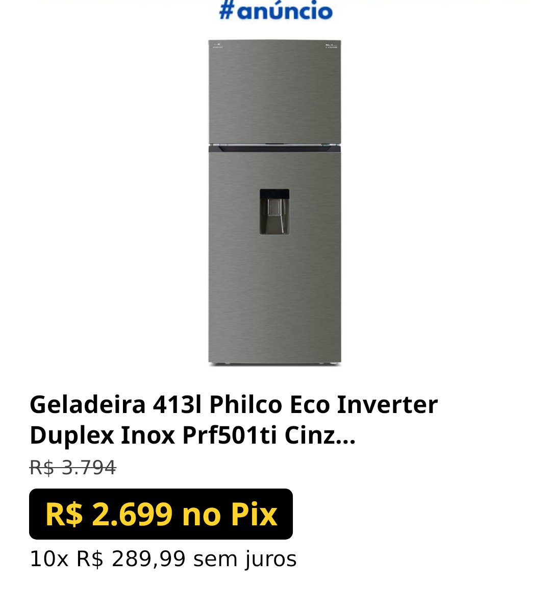 Geladeira 413l Philco Eco Inverter Duplex Inox Prf501ti Cinza 127v
