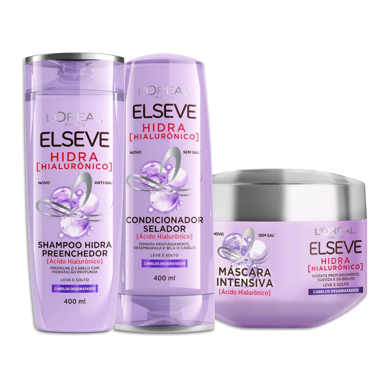 L'Oréal Paris Elseve Hidra Hialurônico Kit Shampoo 400ml + Condicionador 400ml + Creme de Tratamento 300G