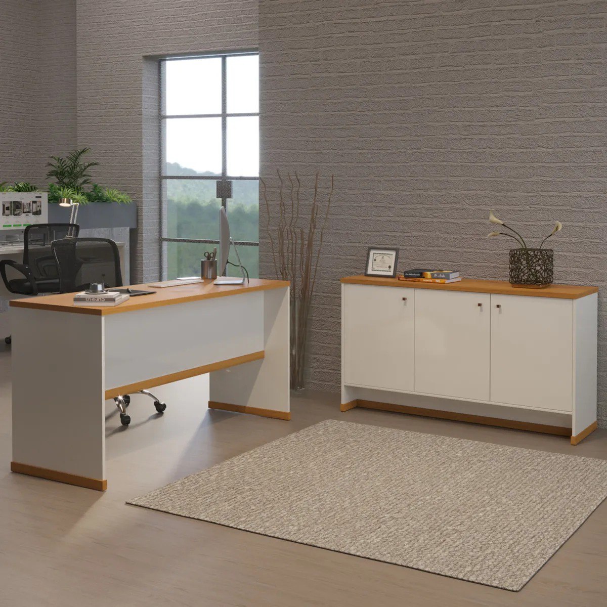 Conjunto Escritório Office Mesa E Buffet Berlin