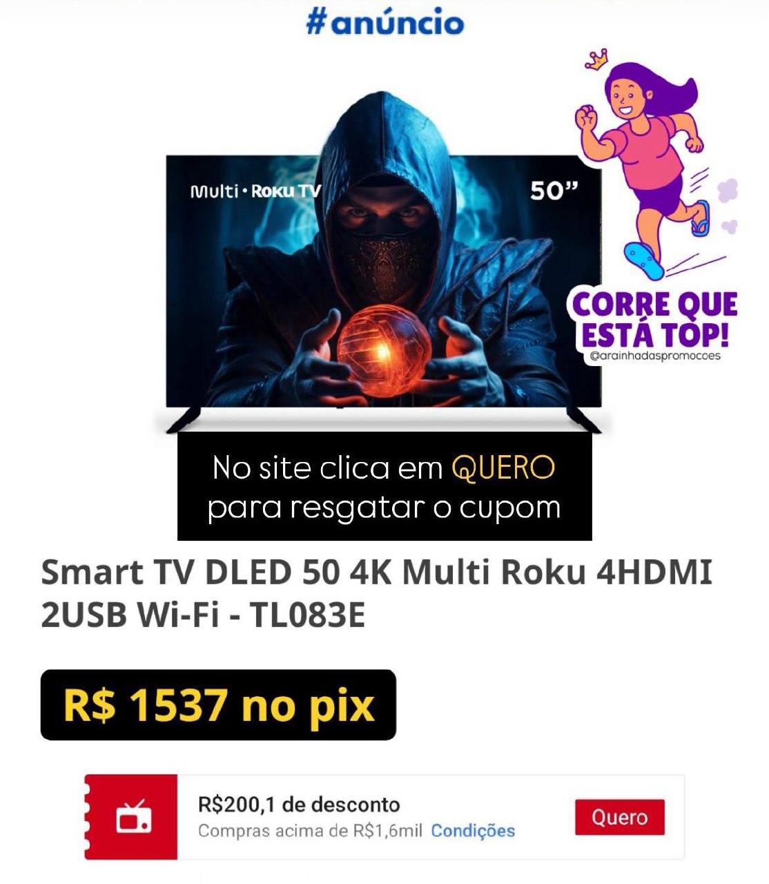 Smart TV DLED 50 4K Multi Roku 4HDMI 2USB Wi-Fi - TL083E
