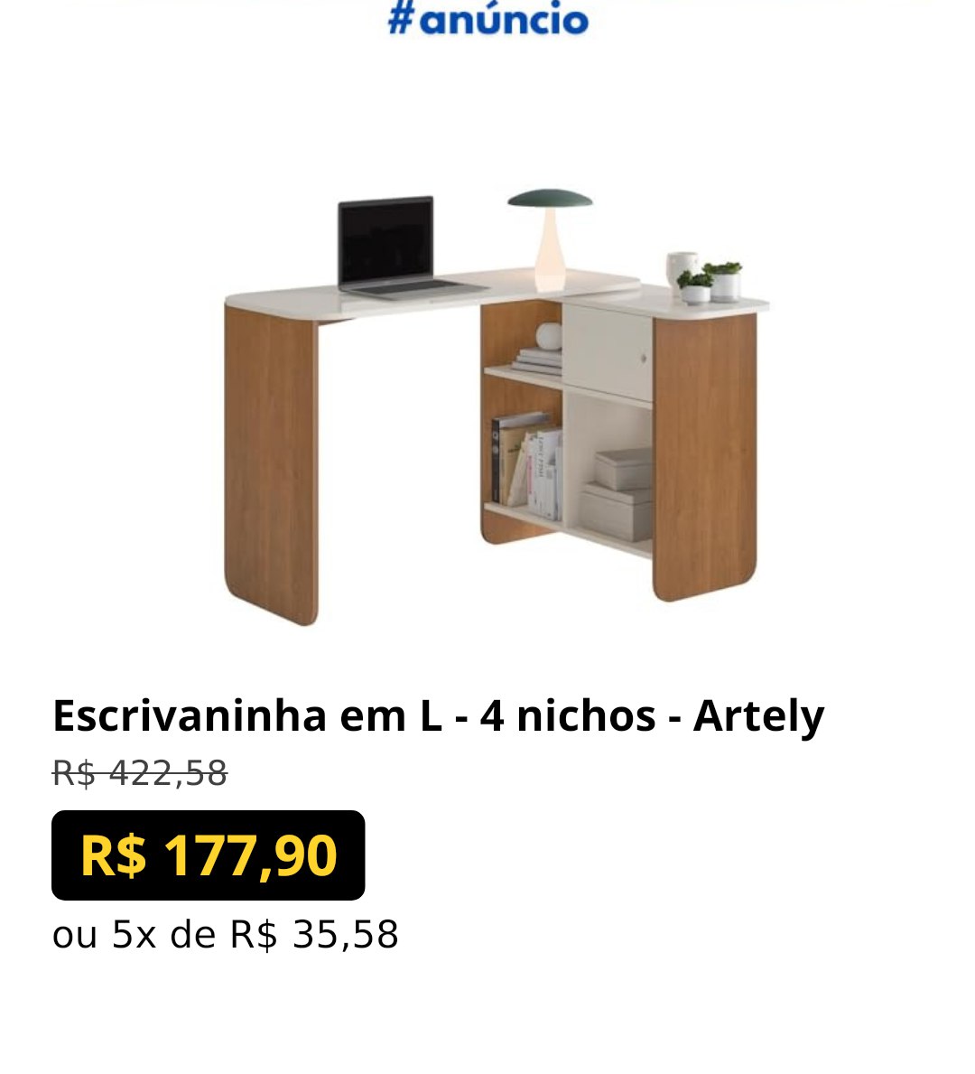 Escrivaninha em L - 4 nichos - Artely