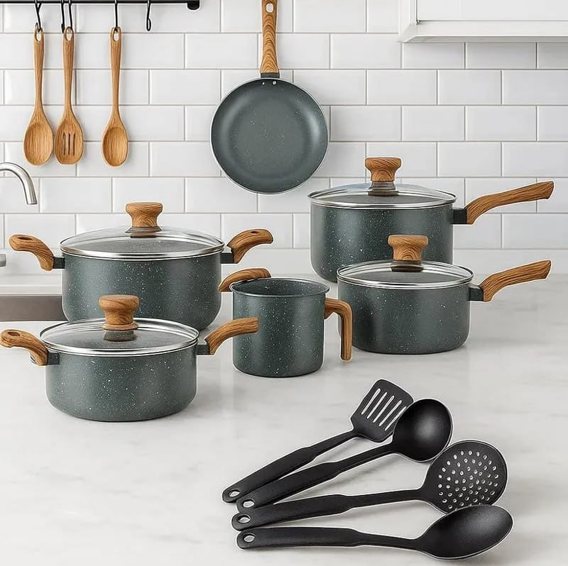 Jogo De Panelas Indução Mimo Style Cerâmica 10 Peças Cor Granito