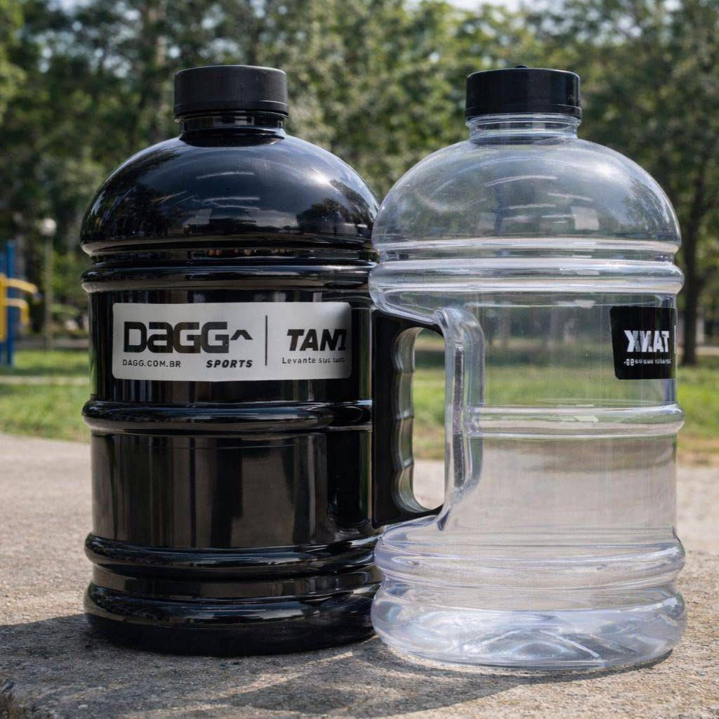Kit 2 Garrafas Galão De Água Dagg Tank 2l Academia Treino Preto/cristal