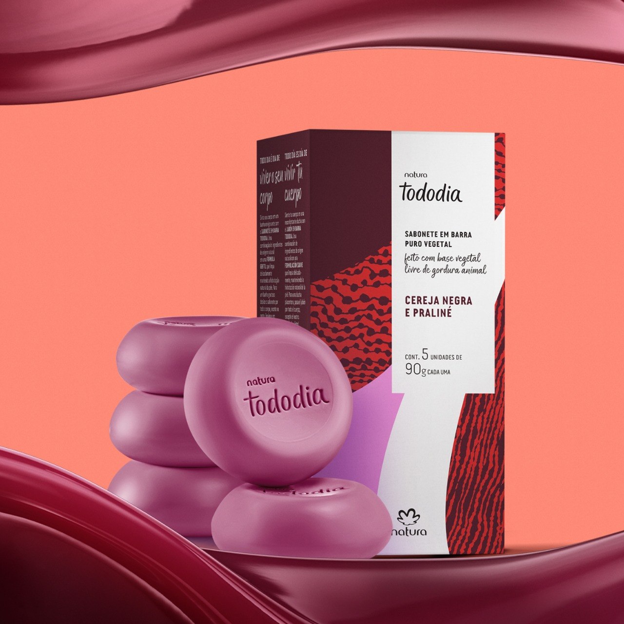 Sabonete em Barra Puro Vegetal Tododia Cereja Negra e Praliné 5 un de 90 g