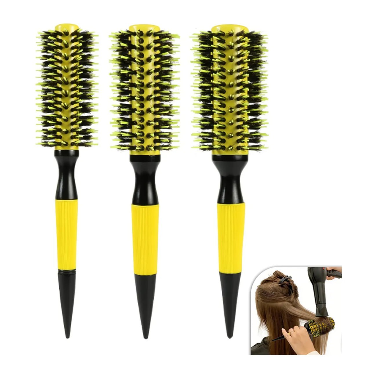 Kit 3 Escovas Profissional Cerdas De Javali Amarelo