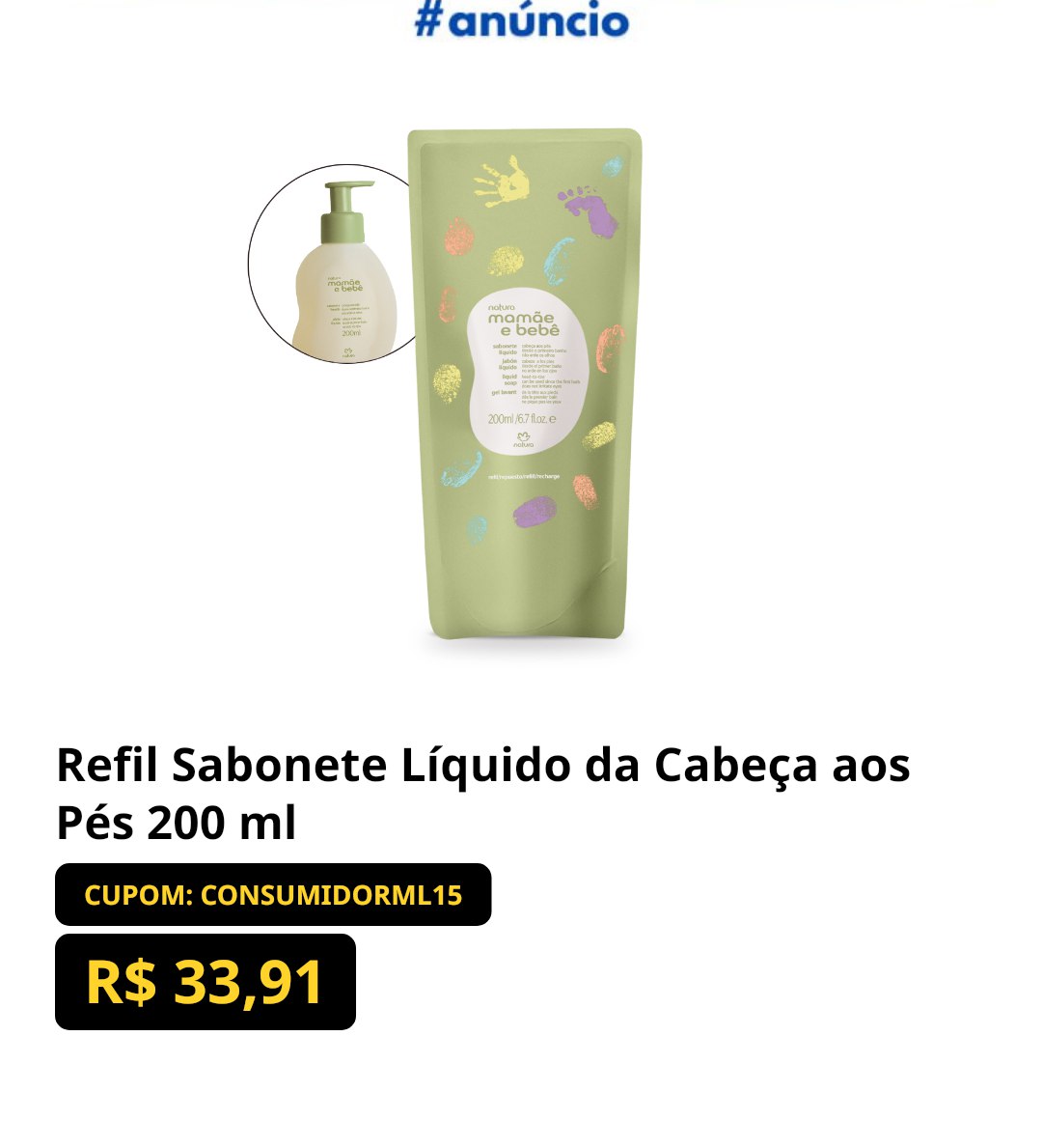 Refil Sabonete Líquido da Cabeça aos Pés 200 ml