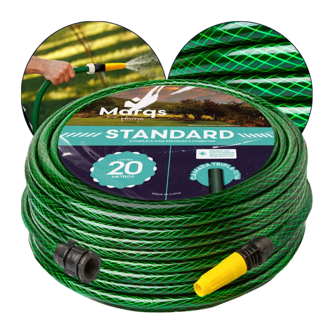 Mangueira De Jardim 20m Metros Marqs Home Reforçada Trançada Não Dobra Verde