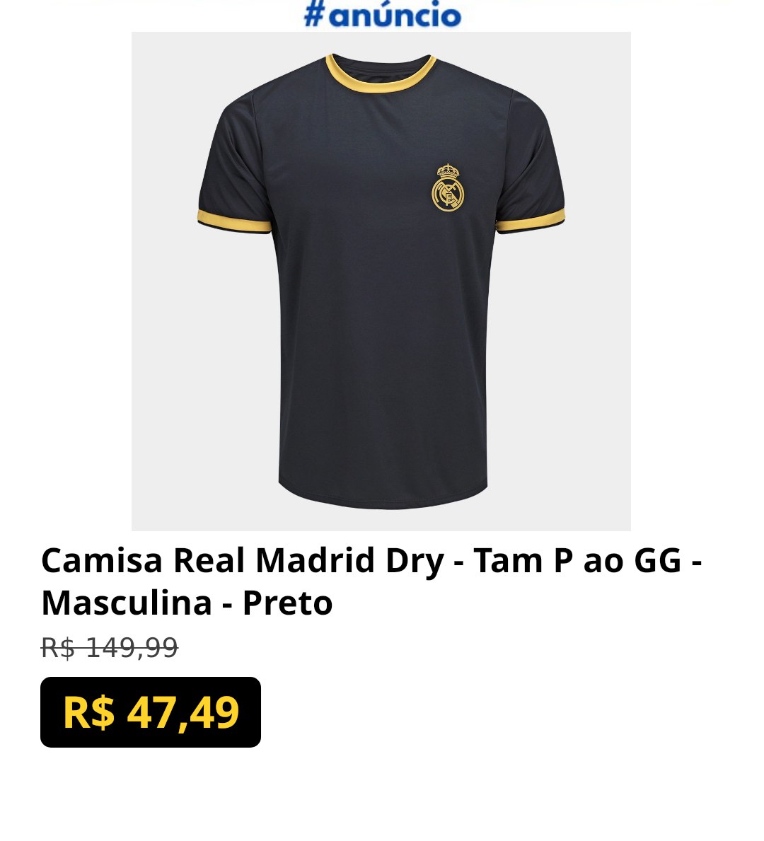 Camisa Real Madrid Dry - Tam P ao GG - Masculina - Preto