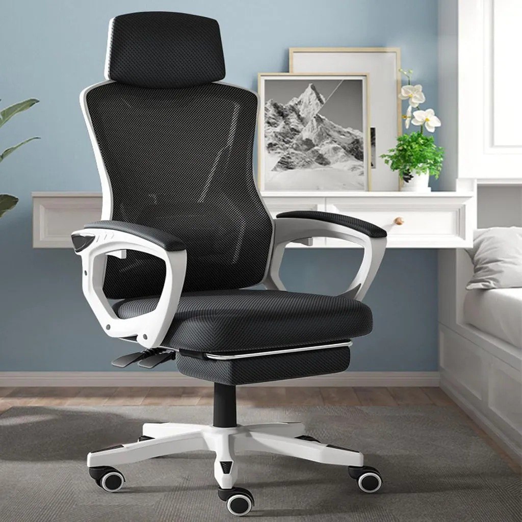 Cadeira Escritório Ergonômica Mesh - Ajuste Lombar Premium Branco Tela Mesh Com Apoio Para Pés Confortável