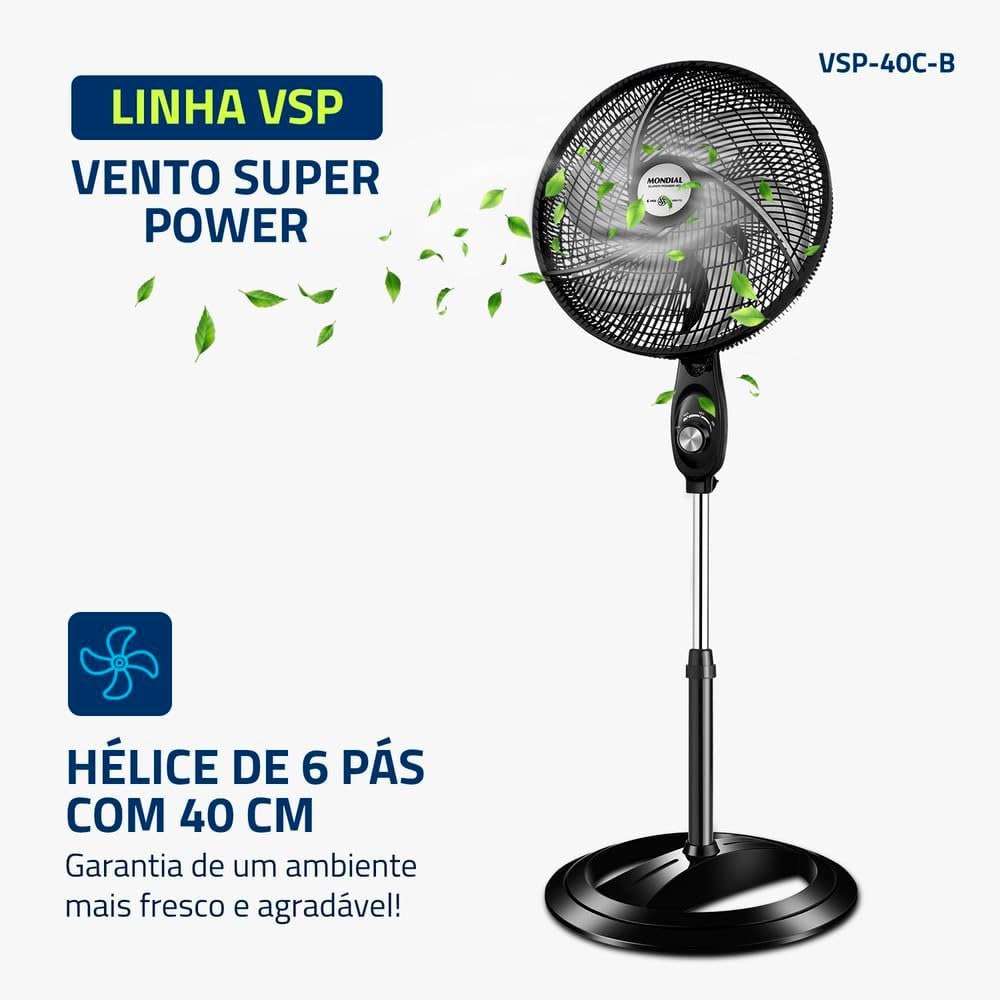 Ventilador Coluna 220V, 40cm, 6 pás, Super Power - VSP-40C-B