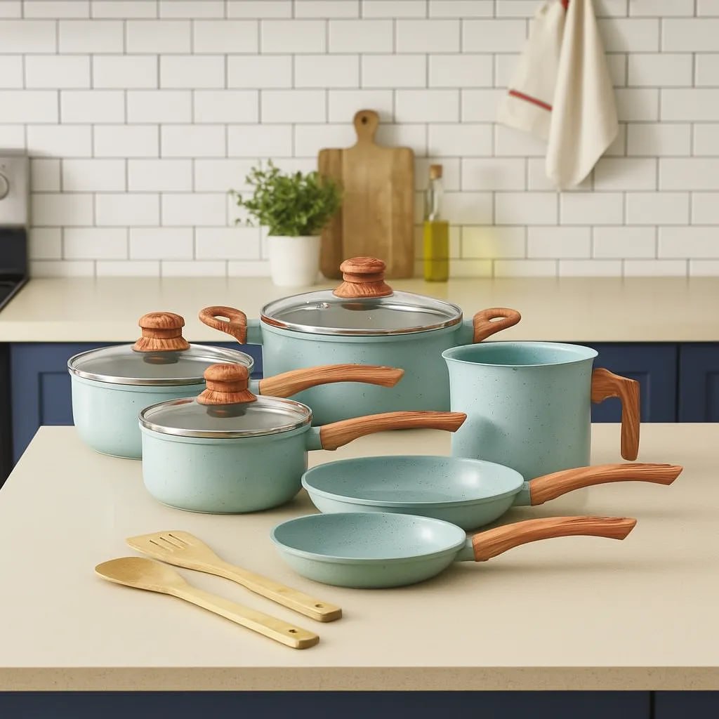 Jogo De Panelas Cerâmico Triplo Indução Tuut Ecoglid 8 Peças Cor Marble Mármore