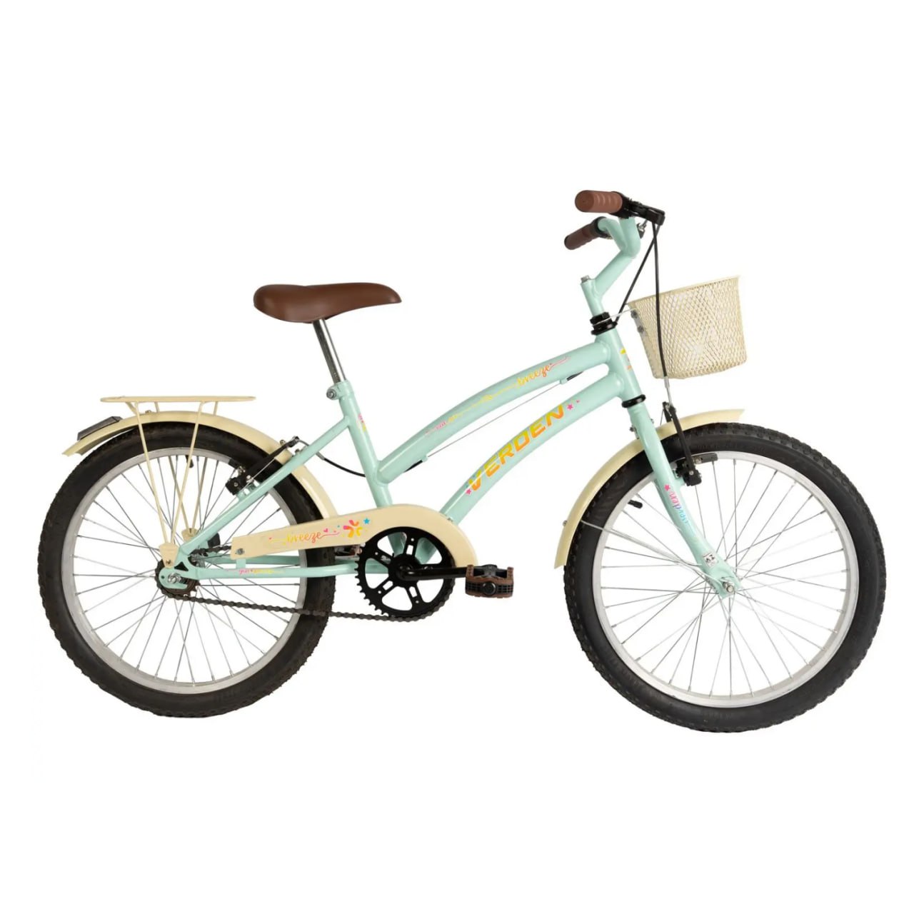Bicicleta Infantil Aro 20" Verden Breeze Menta e Bege com Cestinha Freio V-Brake