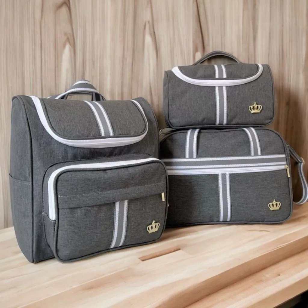 Kit Classic Cinza Bolsas Maternidade 03 peças