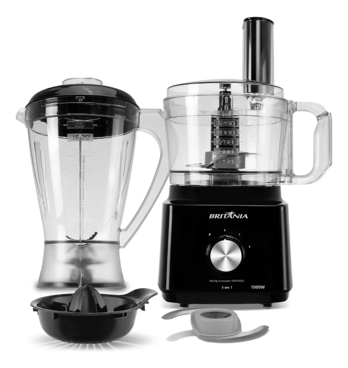 Multiprocessador britânia Bmp900 1000w 3 em 1 inox Preto 127v