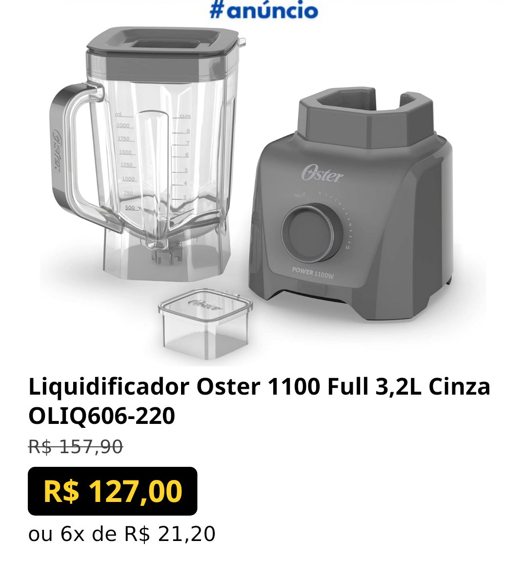 Liquidificador Oster 1100 Full 3,2L Cinza OLIQ606-220