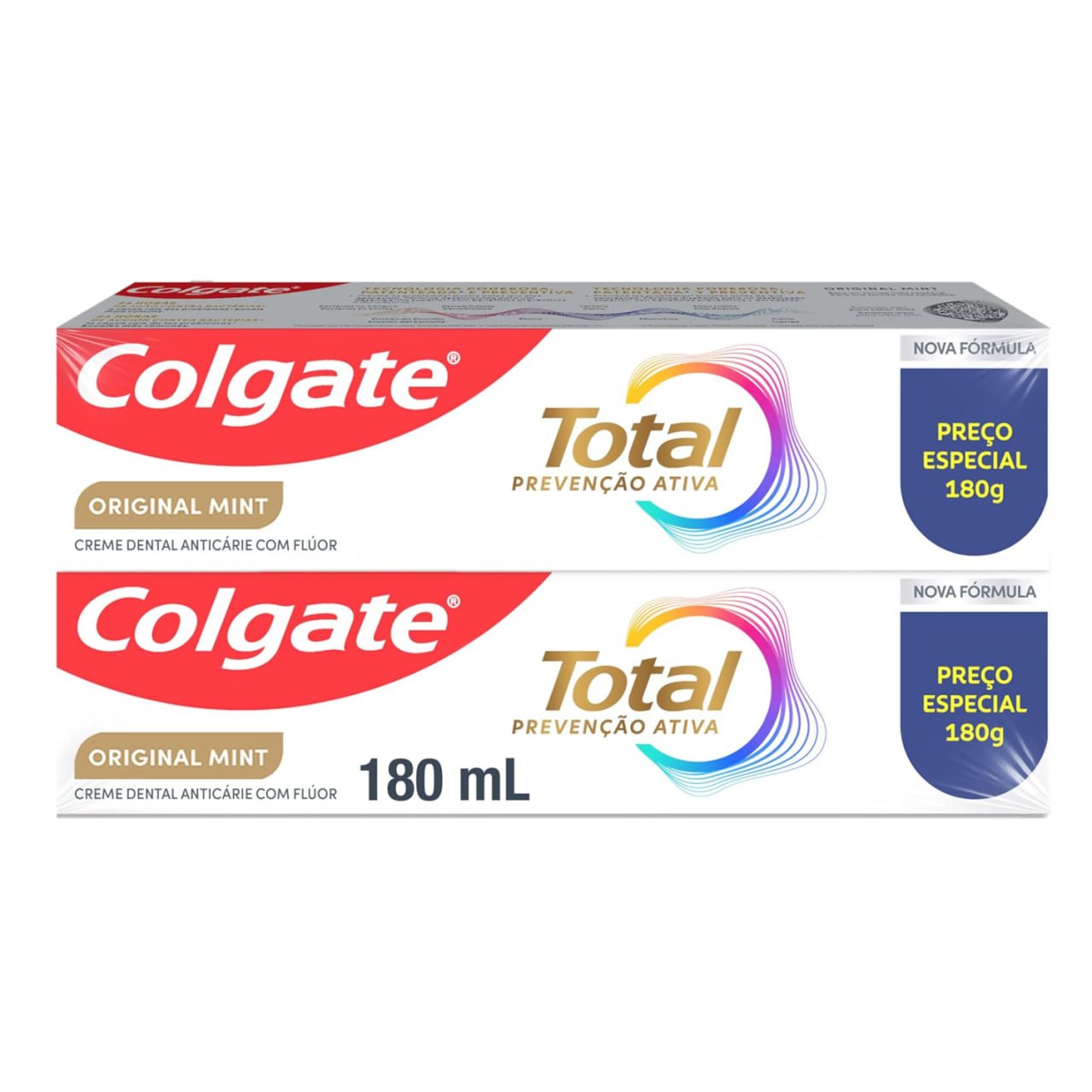 Creme Dental Colgate Total Original Mint, Prevenção Ativa, 180g 2 unidades