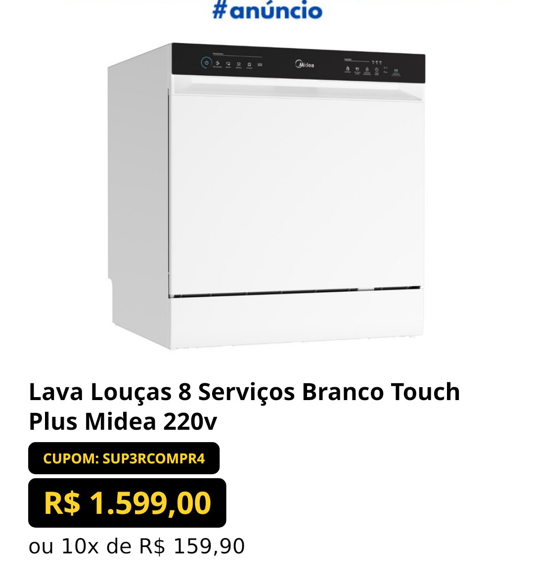 Lava Louças 8 Serviços Branco Touch Plus Midea 220v